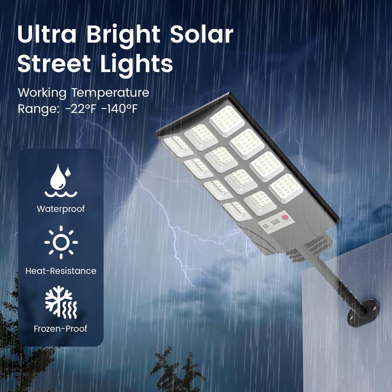 cvcpbu Solar Street Light 2PCS Outdoor IP65 Waterproof Commercial Lighting with Motion Sensor & Remote Control 360 SMD LEDs Adjustable Angle Eco-Friendly Dusk to Dawn