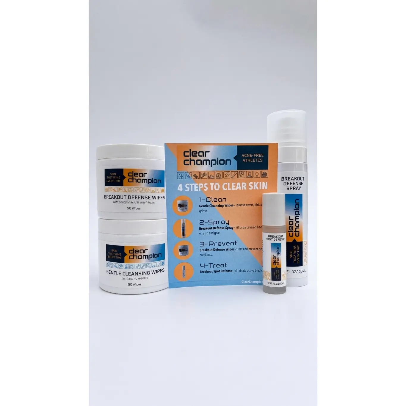 Clear Champion Complete Skincare Routine - Gentle Cleanser, Spot Treatment, HOCL spray, and Salicylic Acid Serum Set