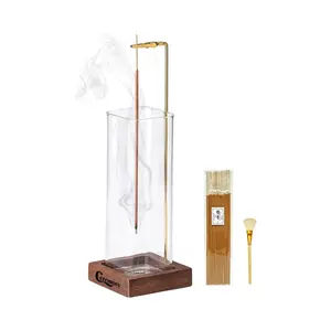 Incense Holder, Wooden Incense Holder for Sticks with Glass Ash Catcher, Anti-ash Incense Burner with 20 Incense Sticks and a Ash Brush for Meditation Yoga Spa Room Decor