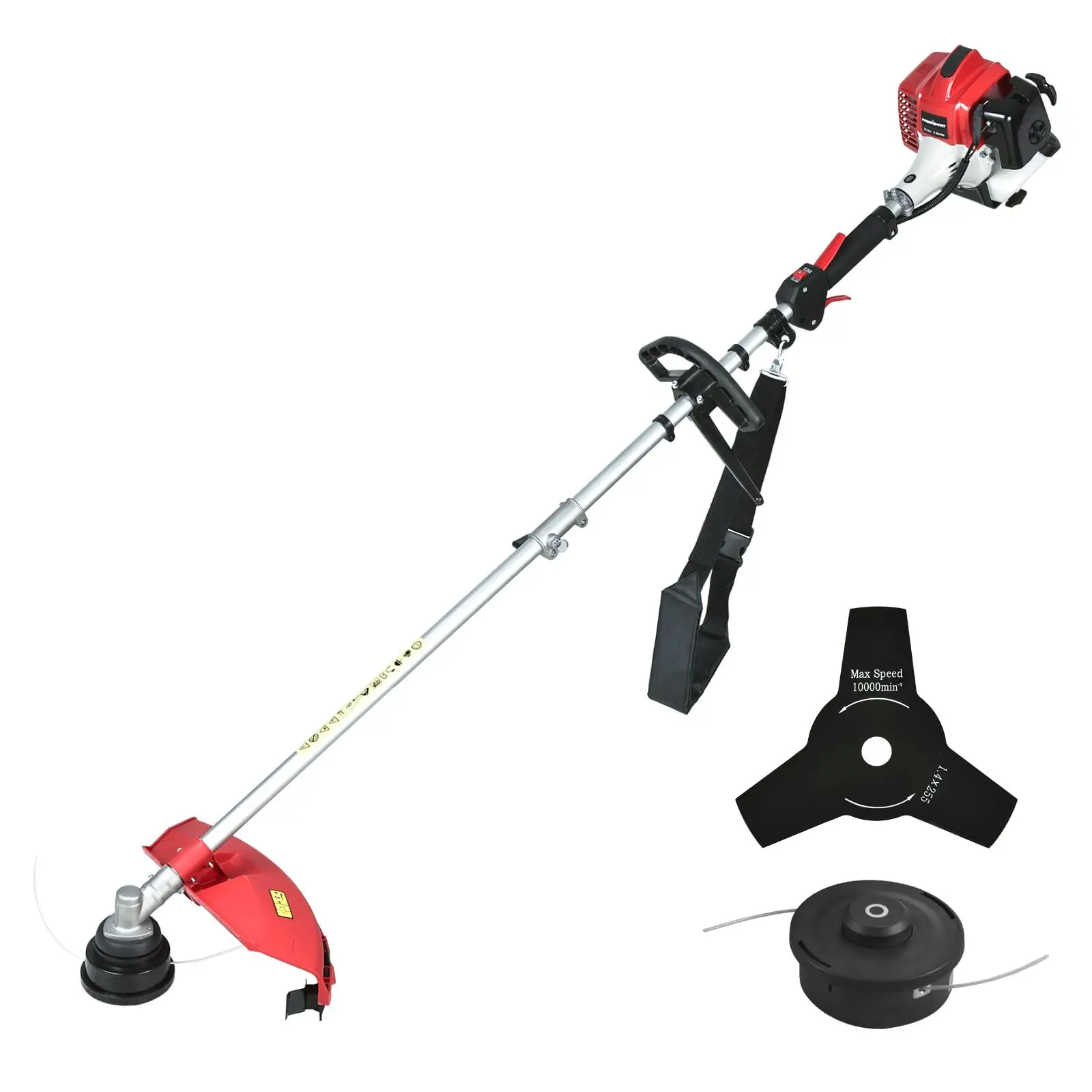 Powersmart 2-Cycle 25.4cc Gas Weed Wacker, String Trimmer & Edger - 16in, Red & Black, Portable, Vibra-Dampen, Lightweight, Easy Assembly, Optimized Efficiency, Ergo Grip, 10 in Blade, 0.095-inch Trimmer Line, Shoulder Straps (PS4531 PS4532) for Lawn Care