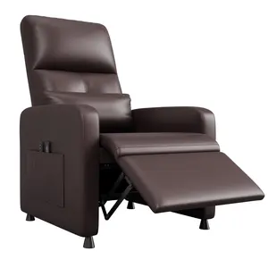 Garvee Power Recliner Chair, Adjustable Electric PU Leather Recliner with Tall Back, Overstuffed Seat, USB Port, 2 Side Pockets, Ergonomic Single Sofa for Living Room, Home Theater Seating - Brown