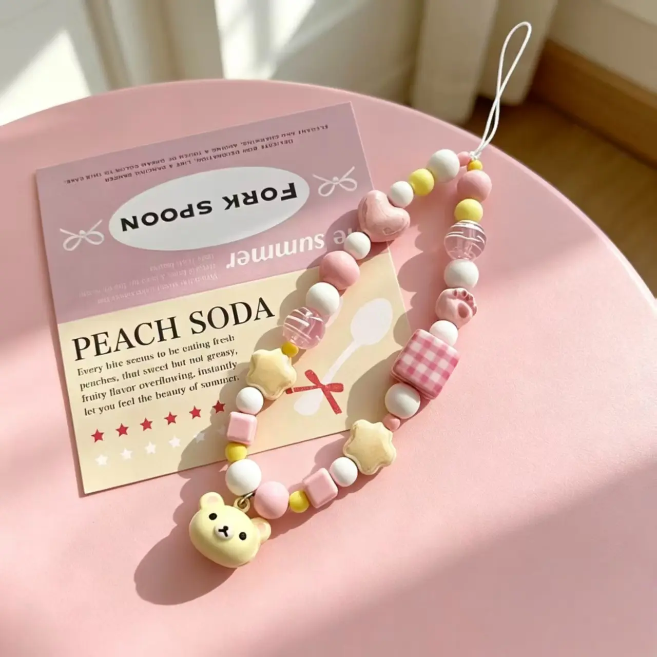 Cute Bear Story Milk Sweet Beaded Phone Chain, Heart Star Cat Paw Charm, Soft Adorable Bear Phone Pendant, Fashionable Accessory, Phone Charms, Phone Accessories