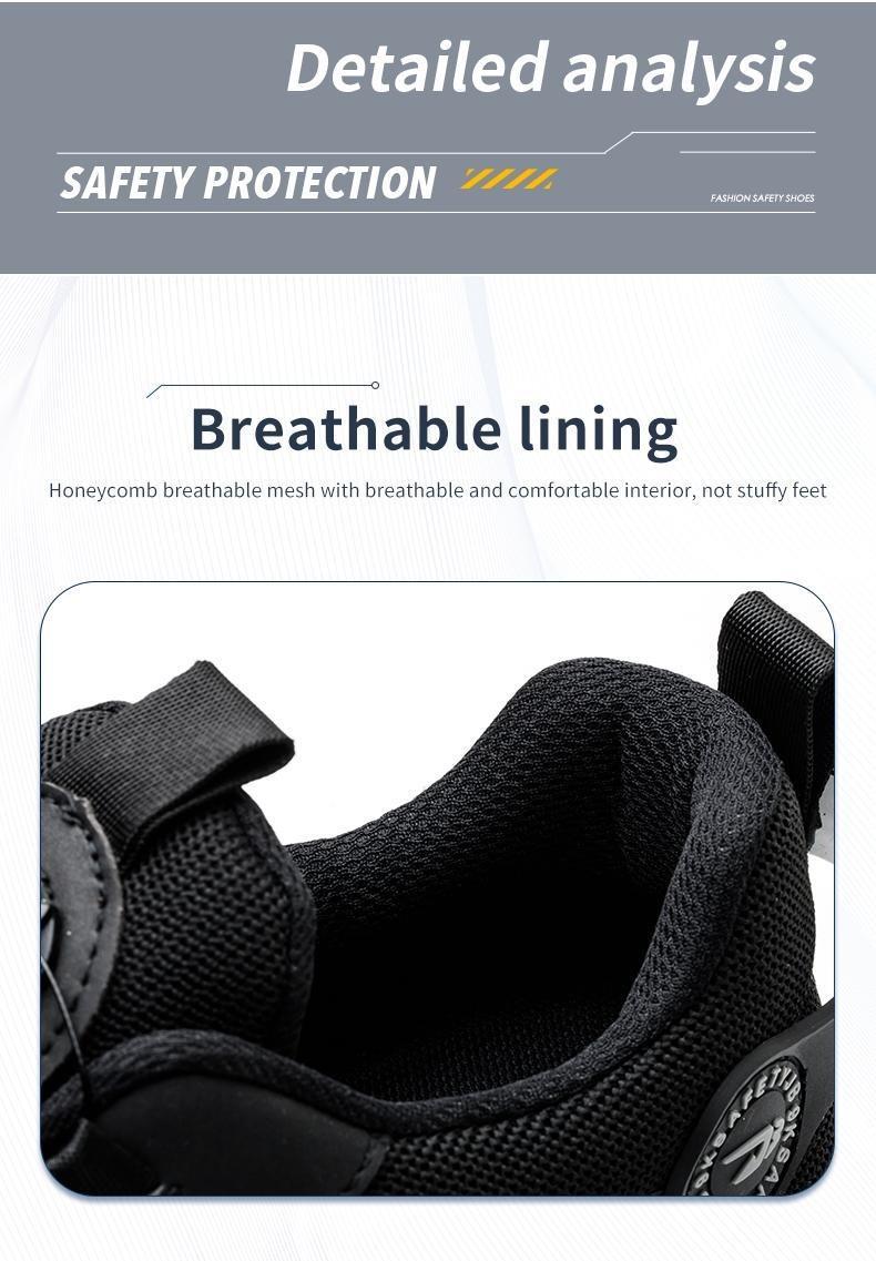 Men's Grey Steel Toe Safety Shoes Puncture Proof Smash Proof Magnetic Closure Breathable Mesh Anti-Slip Sole Striped Pattern Outdoor Work Footwear