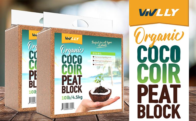 Vivlly Coconut Coco Coir Brick 10lb - Expands in Water Organic Potting Soil for Indoor Plants & More Premium pH-Adjusted Cocopeat Peat Ph Balance - Garden