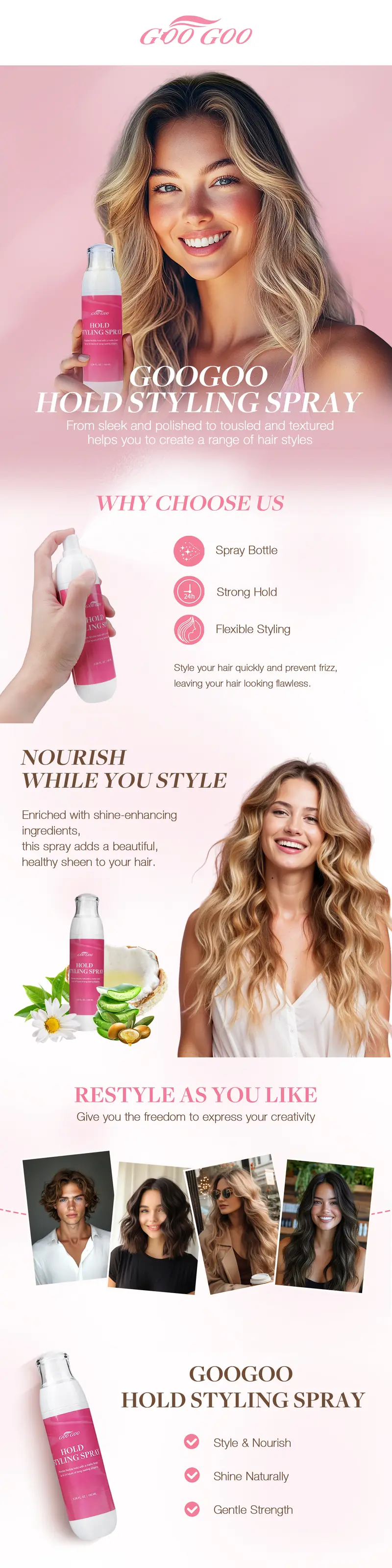 GOO GOO Professional Volume Spray, Finishing & Long-Lasting Hold Styling Hairspray, Lightweight for All Hair Types Texturizing Volumizing GelVolumizing Waterproof summer hairstyles #tiktokshopbacktoschool #sohochic