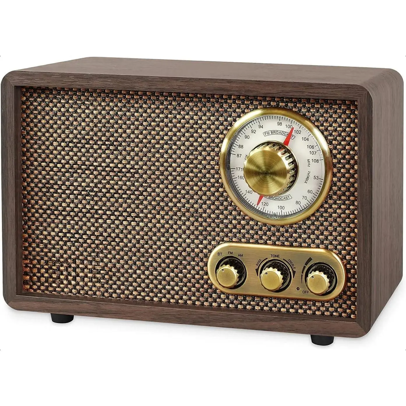 Retro Wood Bluetooth Radio with Built-in Speakers: Elegant & Vintage, Rotary AM/FM Tuning Dial, Bass & Treble Control, Wireless Streaming (Espresso)