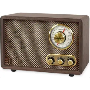 Retro Wood Bluetooth Radio with Built-in Speakers: Elegant & Vintage, Rotary AM/FM Tuning Dial, Bass & Treble Control, Wireless Streaming (Espresso)