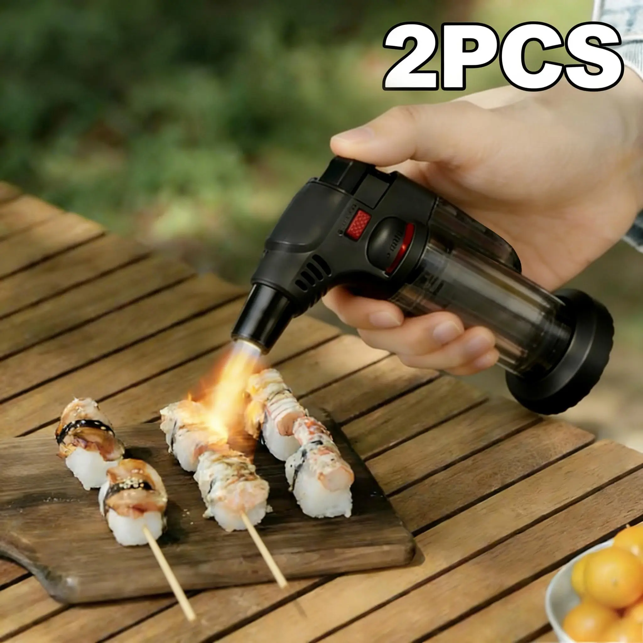 2pcs Refillable Butane Torch Lighters for Car Interior Decor, Windproof Jet Flame, Lockable Safety Lock, Adjustable Flame, Battery-Free, Ideal for Outdoors, Grills (Butane Not Included), Refillable Torch