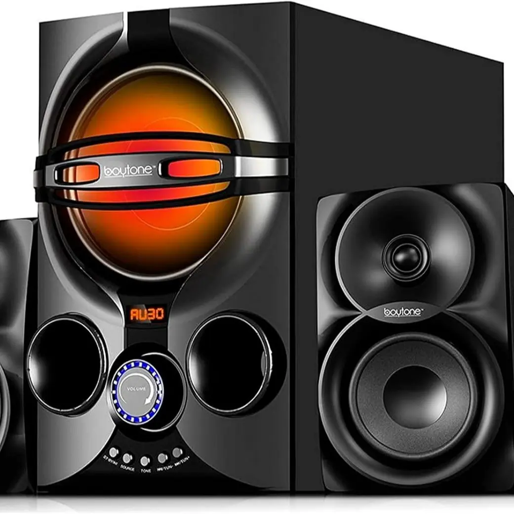 Boytone BT-324F 2.1 Setup Wireless Bluetooth Stereo Home Theater Audio Speaker System with Subwoofer, 40W RGB LED Light, FM Radio, SD/USB Ports, MP3 Digital Playback, Full-Function Remote Control, 3.5mm Cable for Smartphone/Device Streaming & Connection,