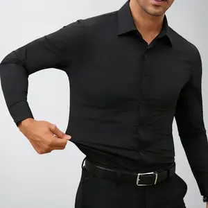 Men’s long-sleeve shirt; wrinkled look; muscular fit; slim sleeves; business/sports casual; black shirt for outdoor fun; Father’s Day gift; workwear; men’s top; TikTok Shop offer; send him a gift; Valentine’s Day; spring going-out outfit