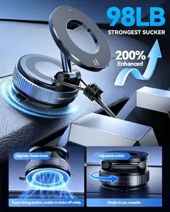 Magnetic Car Phone Holder Vacuum Adsorption Suitable for iPhone and Android Phones 360° Adjustable Suction Cup Bracket for Automobiles[98+LBS Strongest Suction & 2800gf Magnetic]