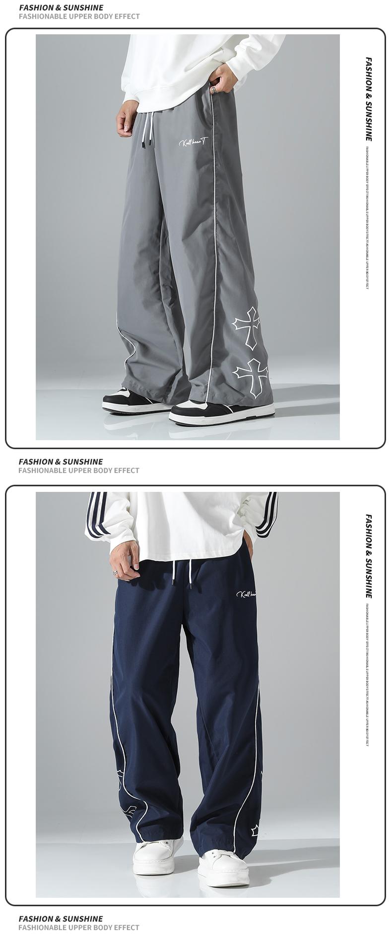 Clean Gent men's casual sweatpants with white side stripes and embroidery design, casual sportswear, sports trousers, sports suits, sports casual style sportswear, strappy straight sportswear