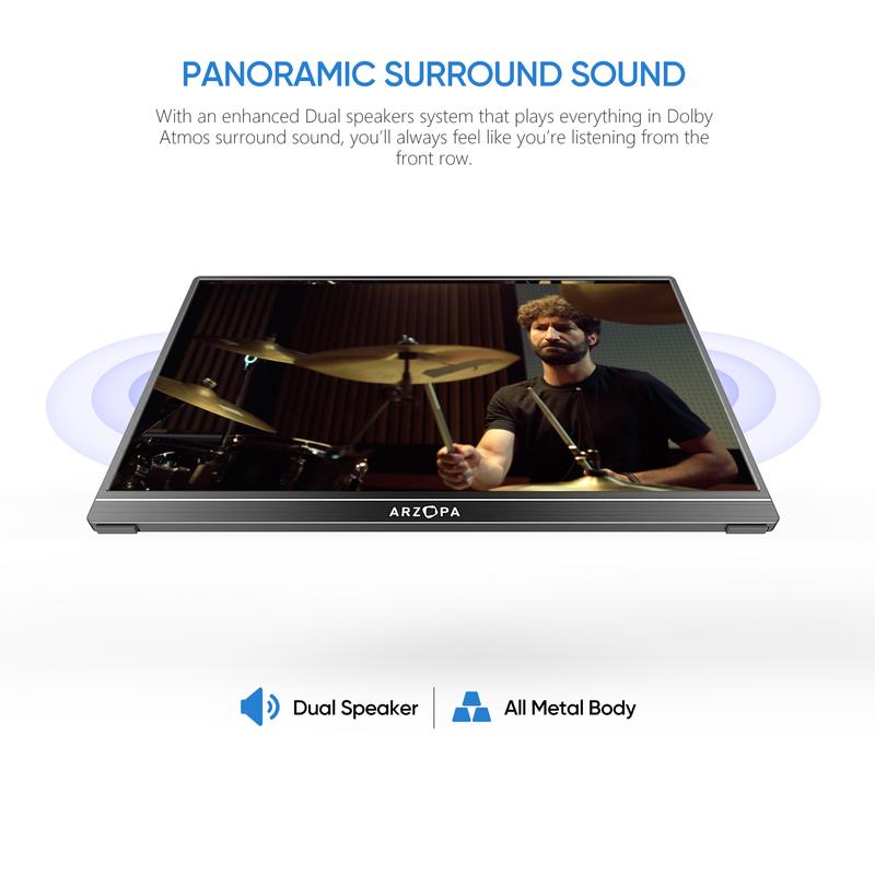 ARZOPA Portable Monitor 15.6'' 1080P 60Hz&144Hz FHD Laptop Monitor USB C HDMI Computer Display HDR Eye Care External Screen for PC Mac Phone Xbox Switch PS5
