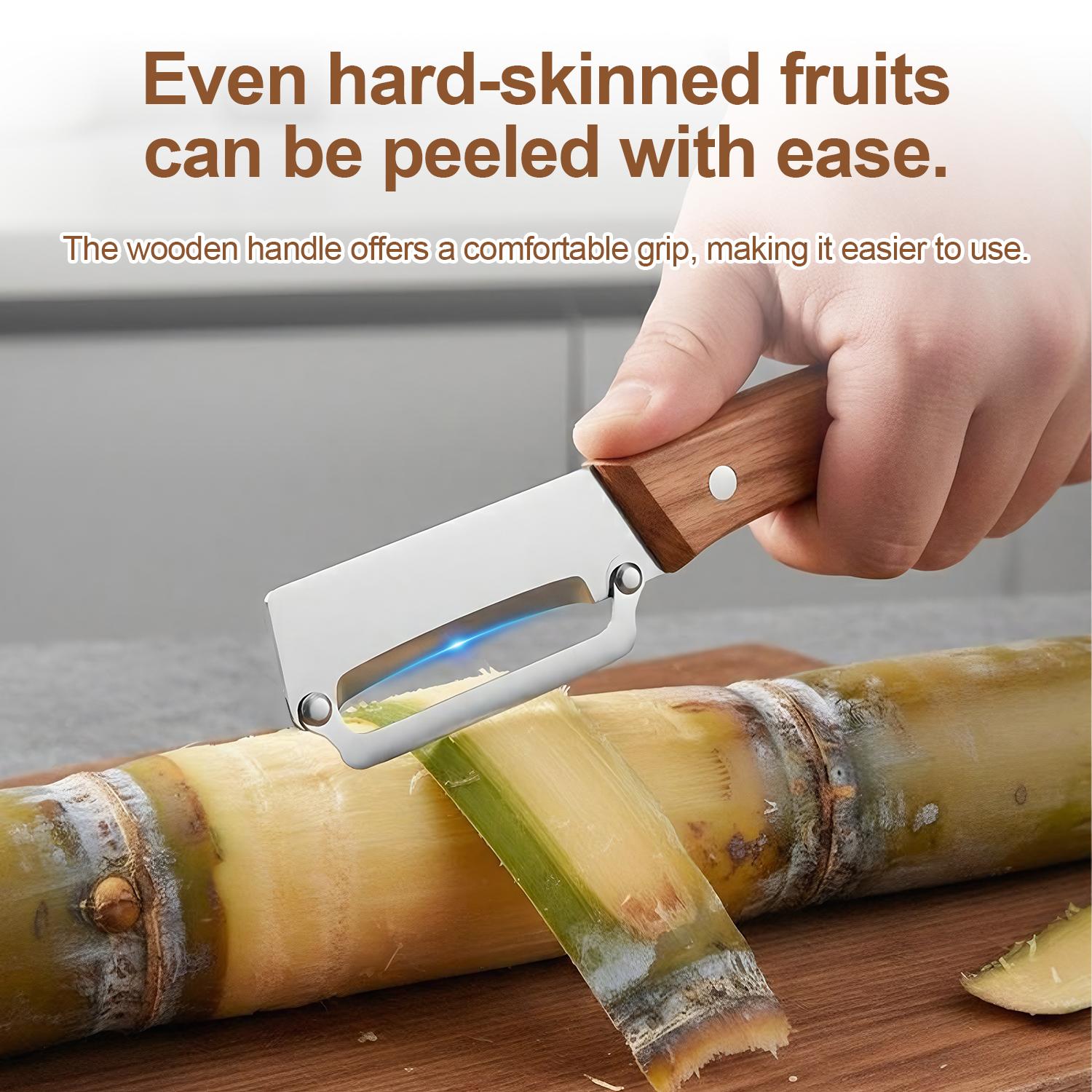 Multi-Functional Stainless Steel Peeler with Bottle Opener Peeling knife with Wooden Handle Kitchen Tool for Fruit Potato Pumpkin Papaya Sugarcane