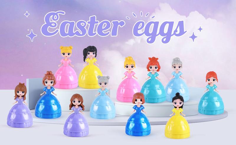12 PCS Princess Prefilled Easter Eggs, Easter Basket Stuffer,Hunt Gifts for Kids, Classroom Prize and Party Favors