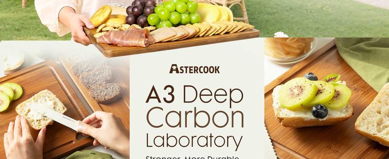 Astercook 4-piece Bamboo Cutting Board Set with Holder Durable Charcoal Bamboo Cutting Board with Juice Groove Eco-Friendly Strong & Durable for Fruits Vegetables and Meats