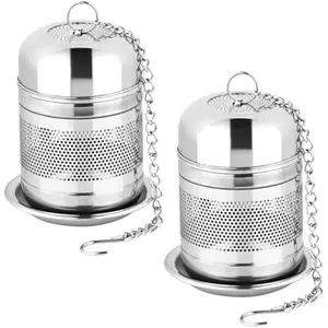 2PCS Tea Infuser Strainer - Stainless Steel Strainers for Loose Leaf Tea, Steeper, Fine Mesh Ball holder with Chain Hook and Lid, Reusable Filter Bags Diffusers