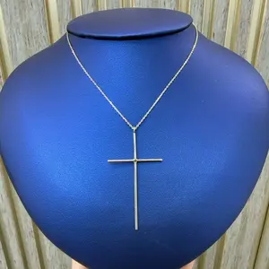 Cadena de oro de 10 kilates, delgada con crucifijo