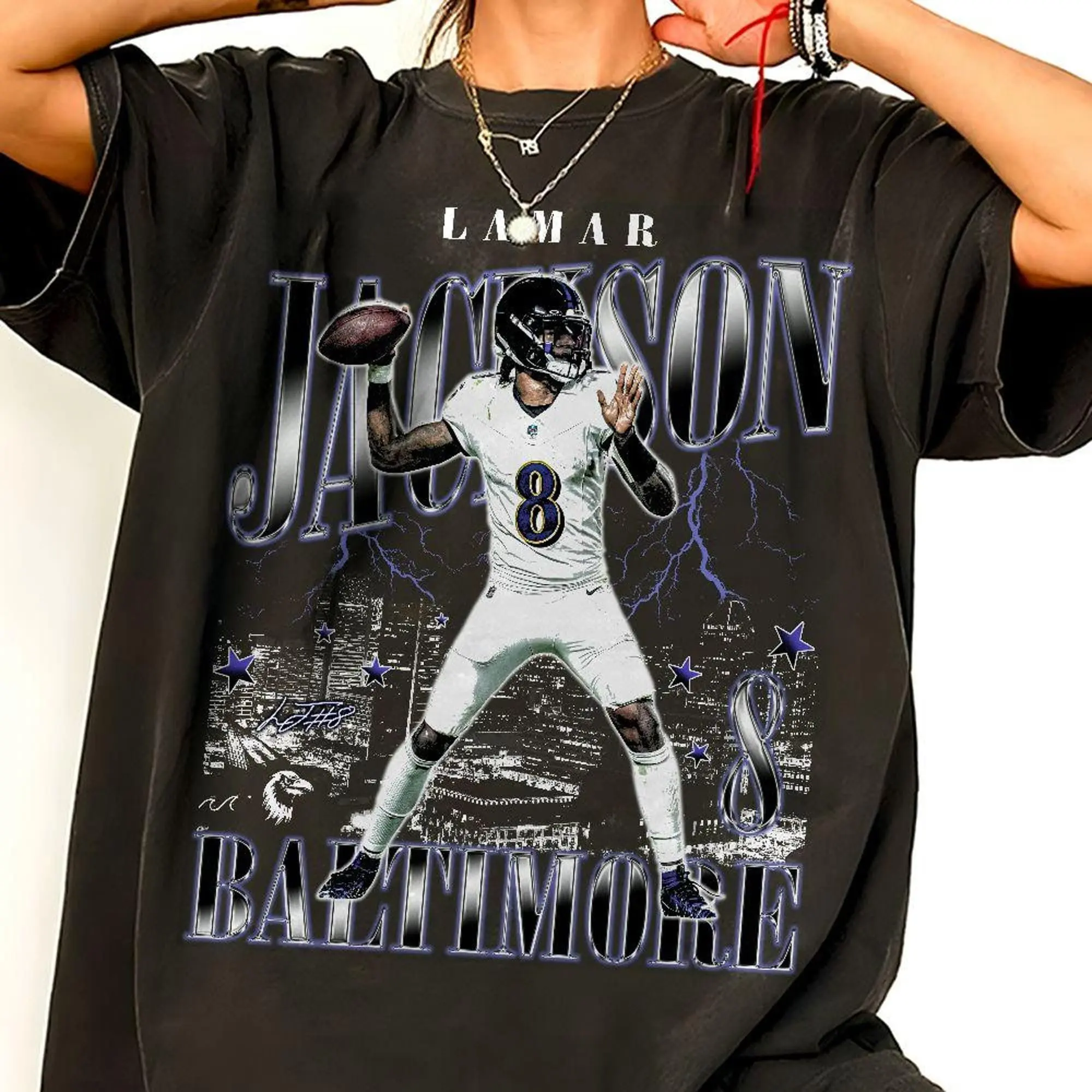 Lamar Jackson Comfort Color Shirt, Football American Graphic Vintage, Football 90s Bootleg Inspired Tee