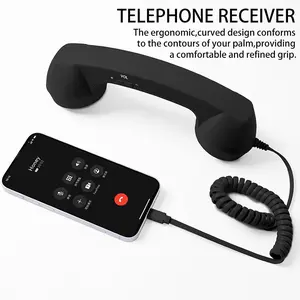 Retro Creative Telephone Handset – The best fun gift for parents, teenagers, children, and the office, easy-to-plug Type-C interface, clear calls, convenient inline control, extra-long telephone cord, soft and elastic design, tangle-free