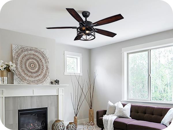 EDISHINE 52 Inch Farmhouse Ceiling Fans with Lights, Remote Control, 5 Wooden Blades, Dimmable, Timer, 6 Speeds Reversible DC Motor, Rustic Lighting & Ceiling Fan for Bedroom Living Room, UL Listed-HCFR01A