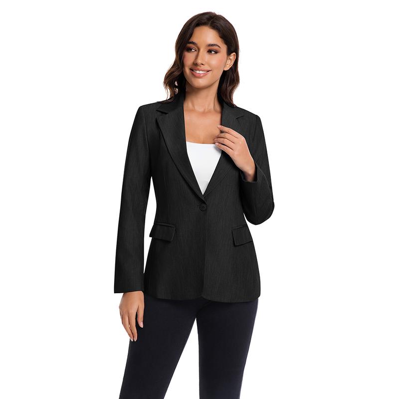 Women's Beige Business Casual Blazer Solid Color Work Jacket Lightweight Office Coat with Button Detail for Professional Spring Fall Outfits Chic Piece Collared Fitted Long Sleeve Minimalist Suits