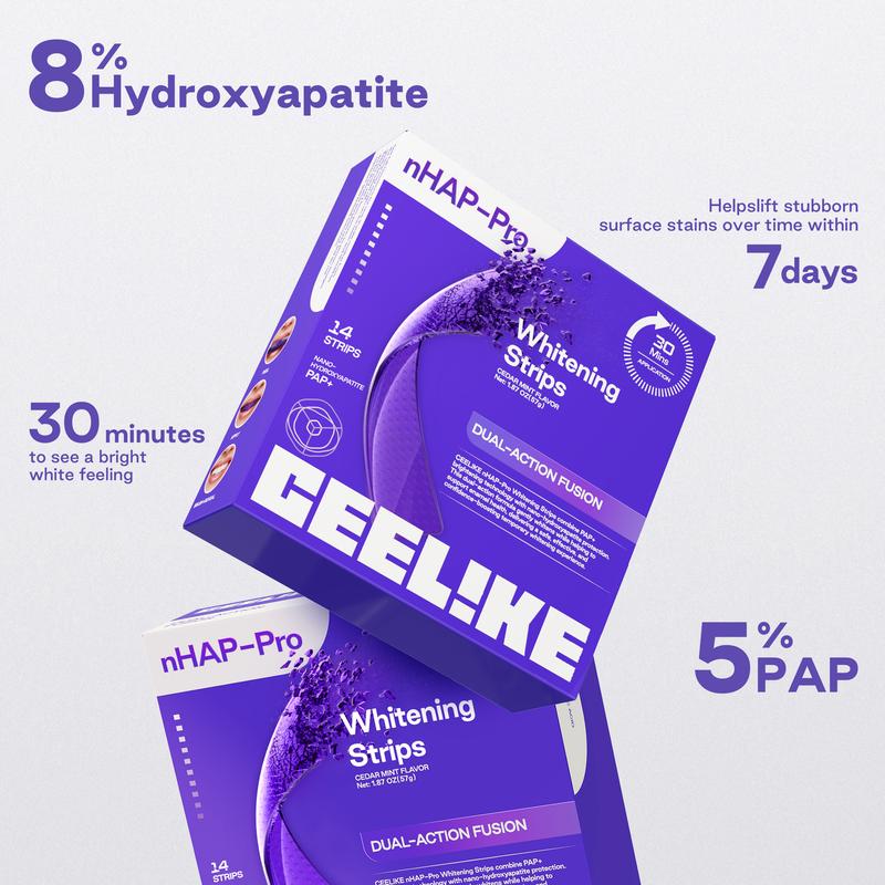 CEELIKE Purple Teeth Whitening Strips With Free Cheek Retractor - 7/21 Whitening Sessions -Nano-Hydroxyapatite Safe for Enamel - Non Sensitive Teeth Whitening - Peroxide-Free CEELIKE Purple Teeth Whitening Strips With Free Cheek Retractor - 7/21 Whitening Sessions -Nano-Hydroxyapatite Safe for Enamel - Non Sensitive Teeth Whitening - Peroxide-Free
