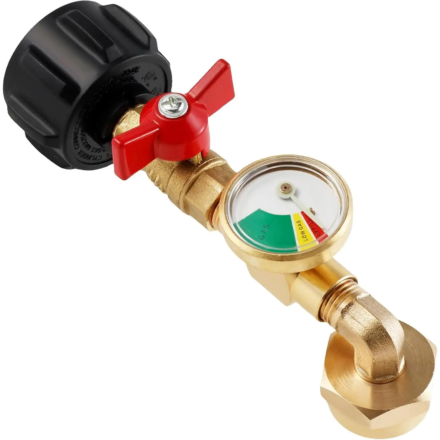 Propane Refill Adapter with Valve and Gauge, Upgraded QCC1 Propane Elbow Refill Adapter for 5-40 LB Tanks, 90 Degree L Shape, Perfect for Camping Grill, Outdoor Cooking, and BBQs (1 pc)
