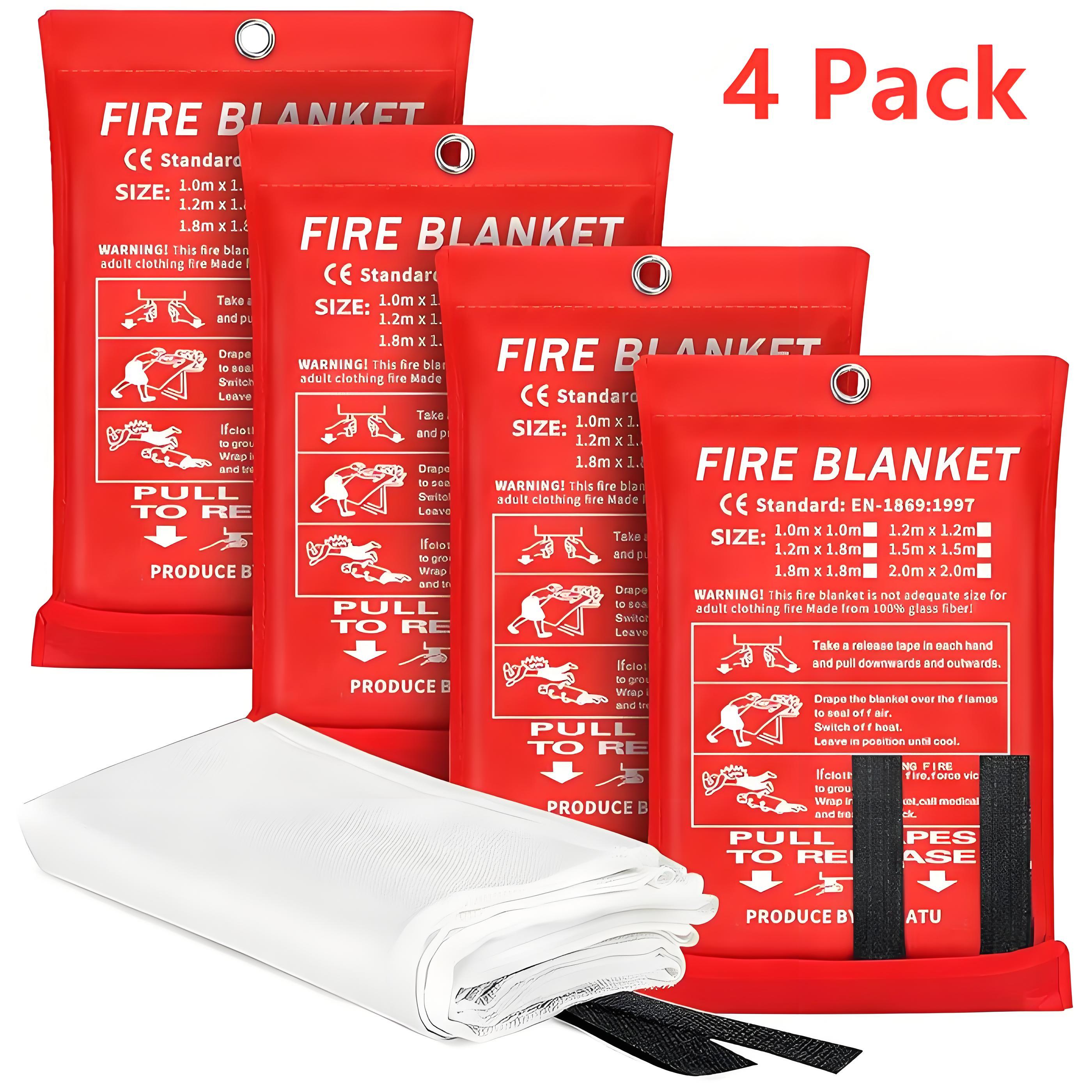 Emergency Fire Blanket - 4 Pack - Fiberglass Fire Suppression Blanket for Kitchen, 40" x 40" Fire Blanket for Home Emergency Fire Blanket - 4 Pack - Fiberglass Fire Suppression Blanket for Kitchen, 40" x 40" Fire Blanket for Home