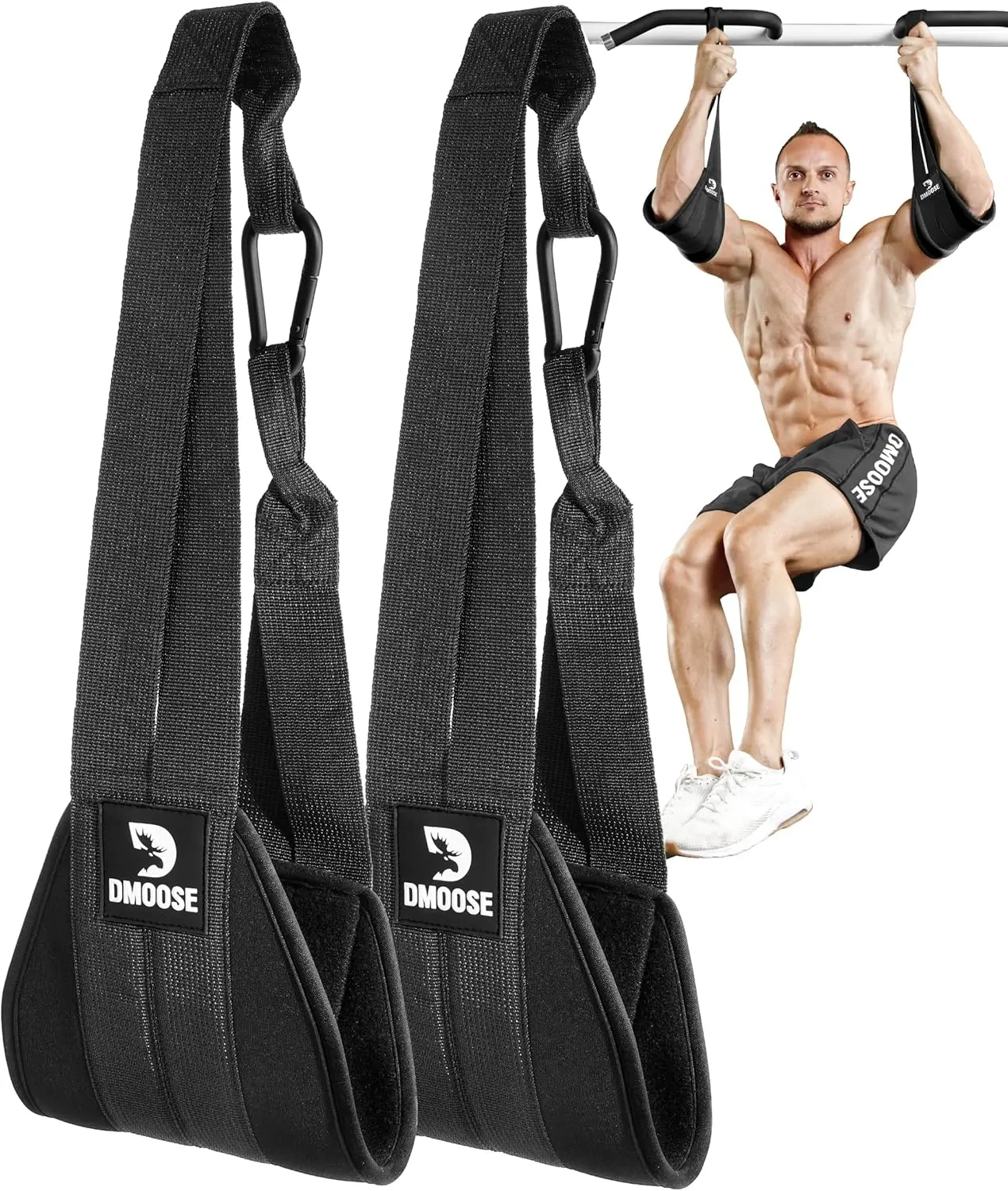 Fitness Hanging Ab Straps for Pull Up Bar & Core Strength Training - Soft Padded Exercise Straps for Ab Swing & Leg Raises, Hang Bar Strap with 2 Steel Carabiners - Abs Equipment for Home & Gym