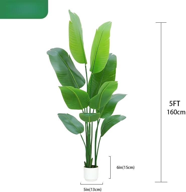 fake bird of paradise 5.3 Foot banana leaf plant, 63 inches faux banana leaf treefor Indoors and Outdoors,Faux Palm Tree with Plastic Pot for Office and Home Decor