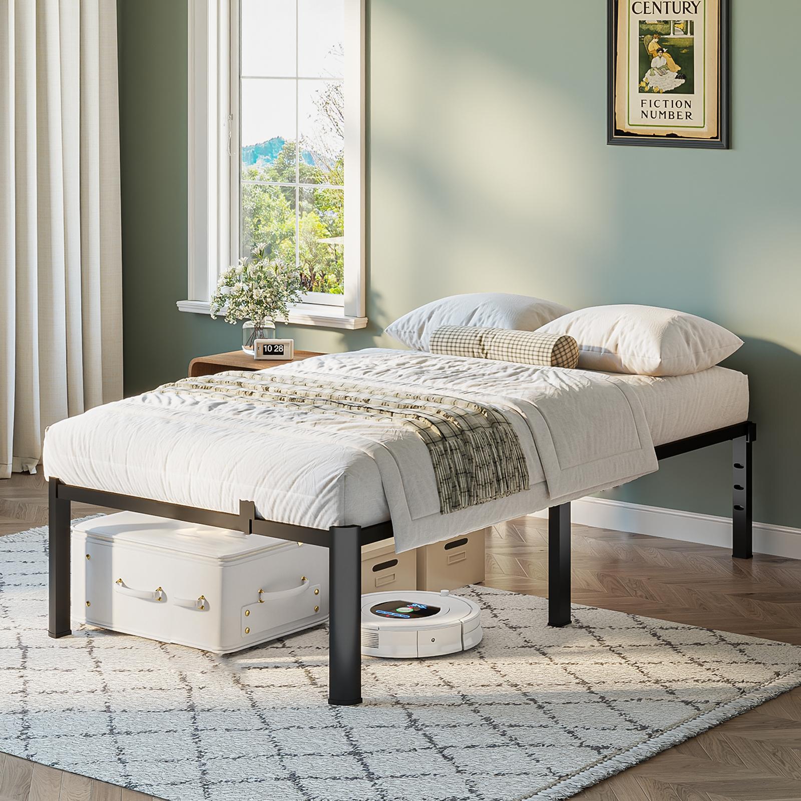 COZPAW Queen Size Metal Platform Bed Frame with Storage - 14/ 18 Inch Height, Heavy Duty 3500 lbs Capacity, Anti-Squeak Design, No Box Spring Needed, Easy Assembly