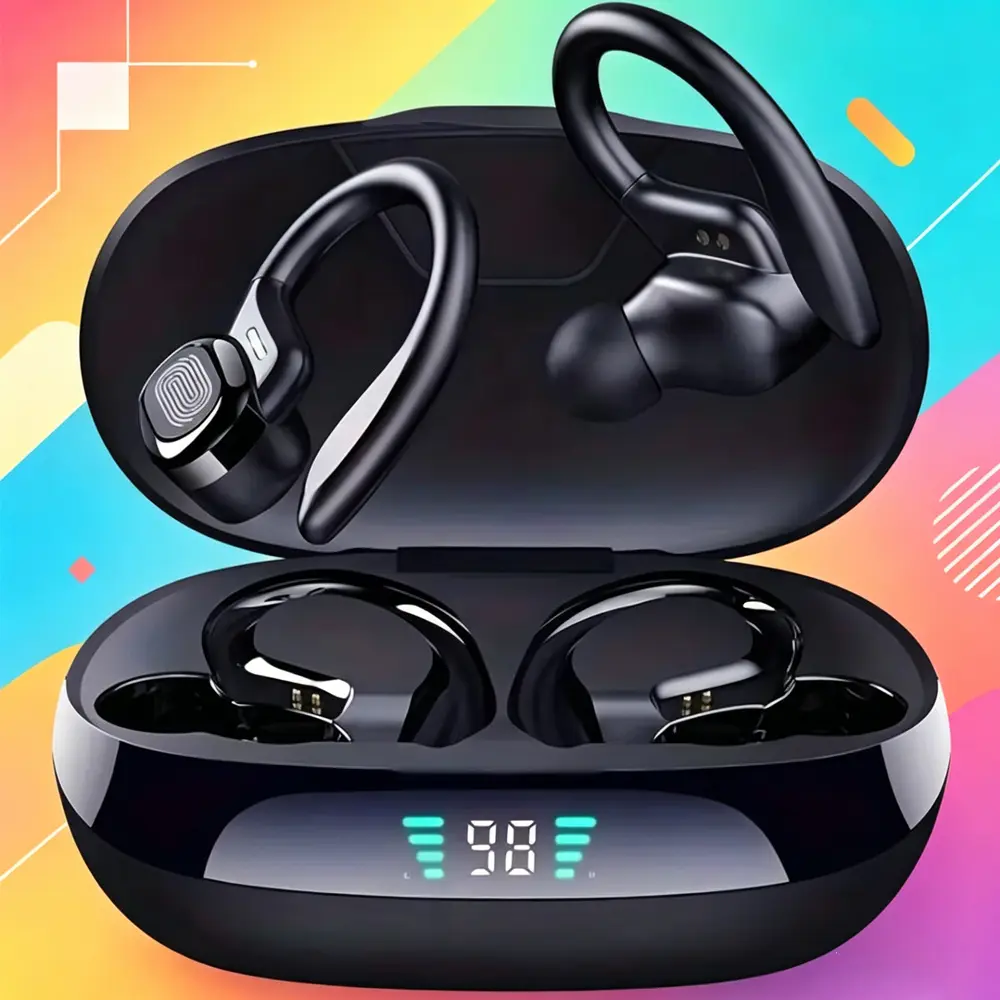 TEMPOMIND Wireless Bluetooth-Compatible Earhook In-Ear Headphones - Audio Electronic Device, DEHP-Free, Not Water Resistant, for Daily Calls & Music, Universal Cell Phone Compatibility