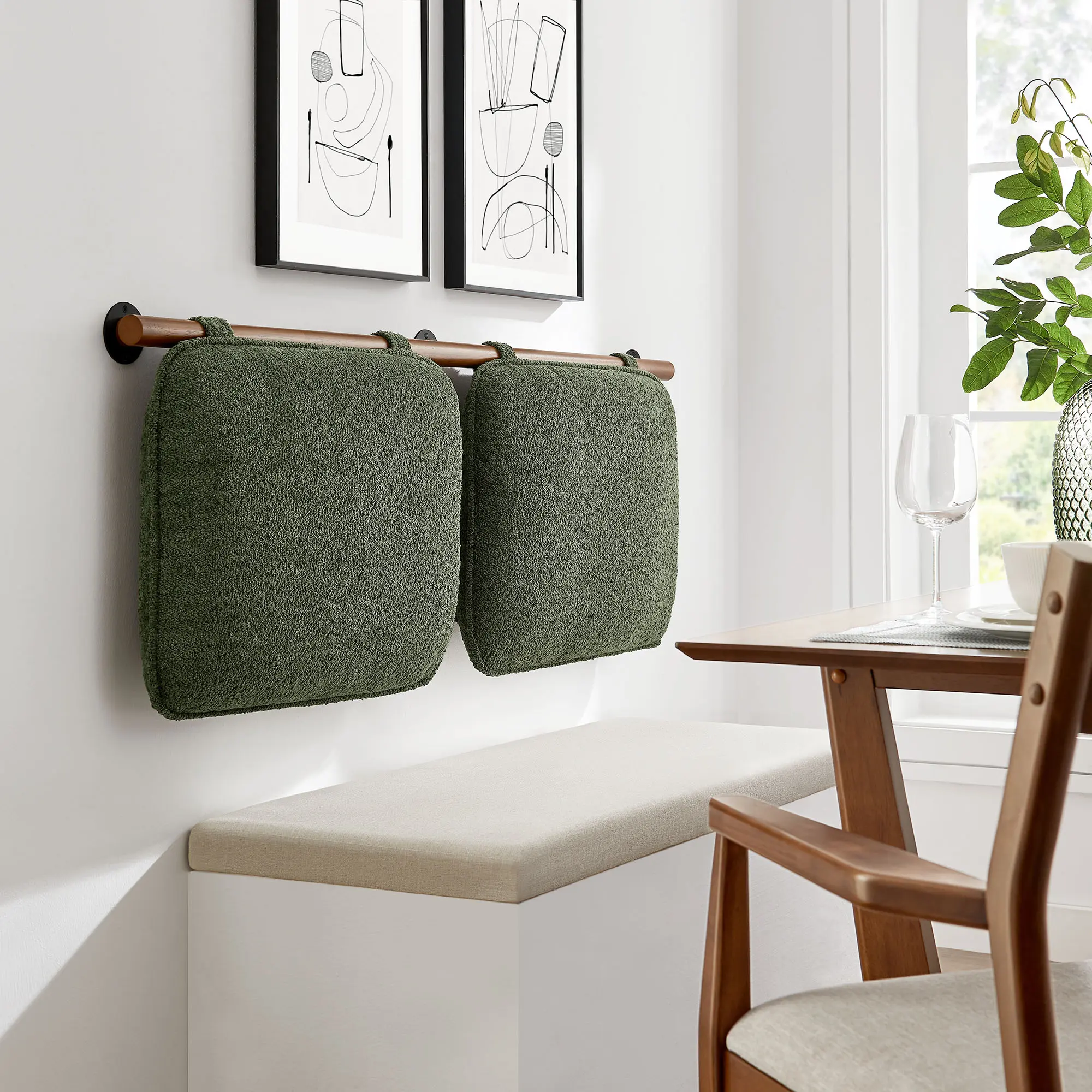 Anela Wall-Mounted Chenille Fabric Upholstered Full Headboard with Sage Walnut Finish - Fabric Upholstered Headboard for Dorm Rooms, Guest Rooms, Extra Support, Assembly Required, Repurposed As Back Cushions