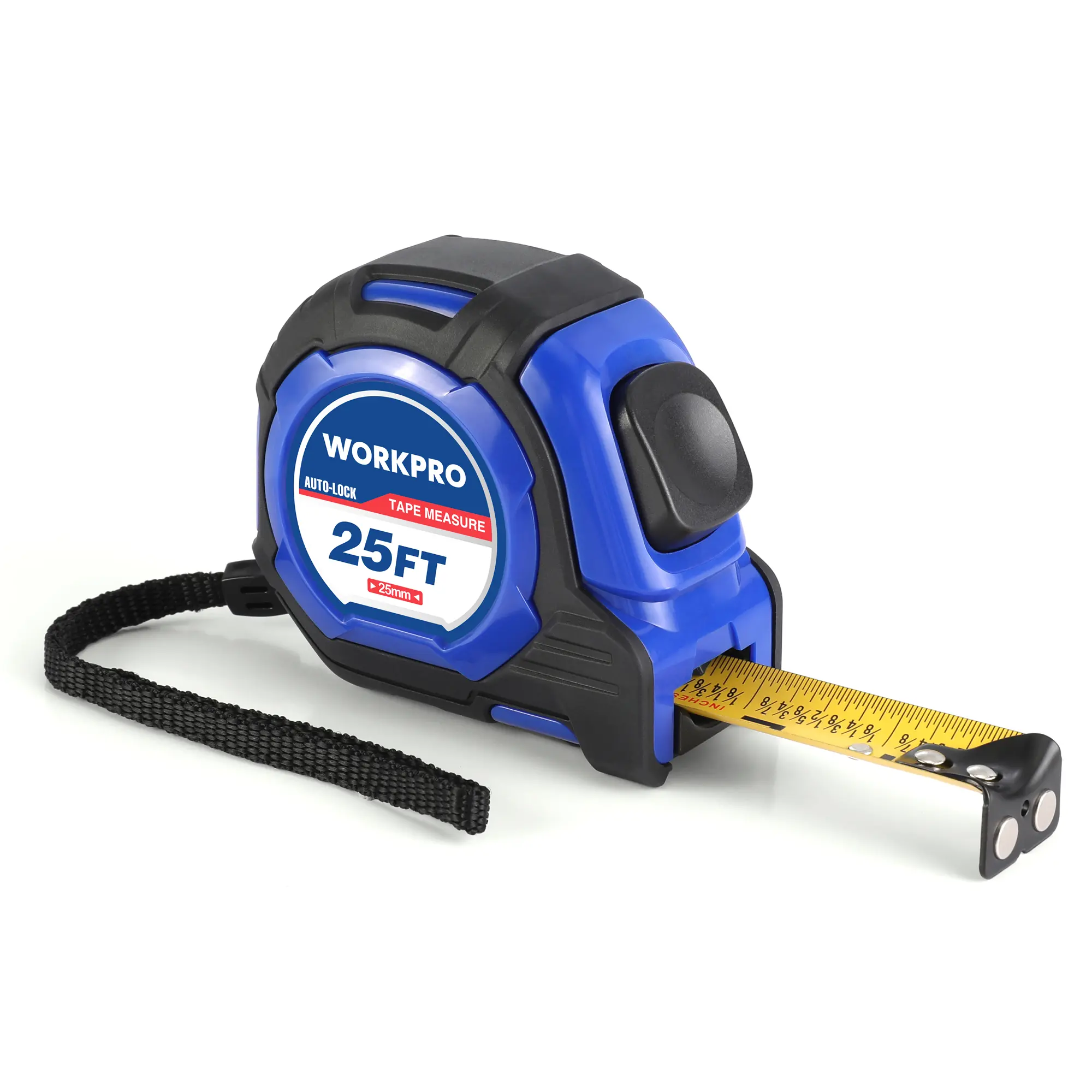 #summersale WORKPRO 25FT Auto-Lock Tape Measure, 1/8 Fractions Easy Read Measuring Tape, Double Retract Measurement Tape Accuracy 1/32 for Engineer,with Magnetic Hook, Rubber Protective Casing