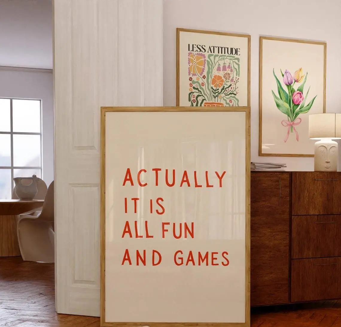 [Sale off up to 50%] [Free ship] [No Frame] It is All fun and games Print, Retro Wall Art, Trendy Print, Retro Poster, Digital Print, Red Poster, Dorm Decor, Typography, Printable Art