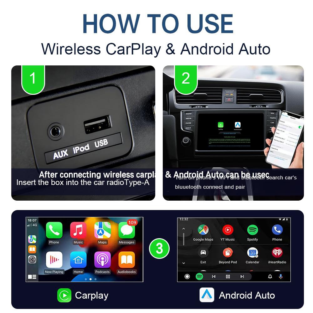 DUFIKKI Wireless CarPlay Adapter for Apple iPhone and Android Auto, Converts Cars Factory Wired CarPlay to Wireless CarPlay Compatible with iPhone iOS 10+ & Android 11+