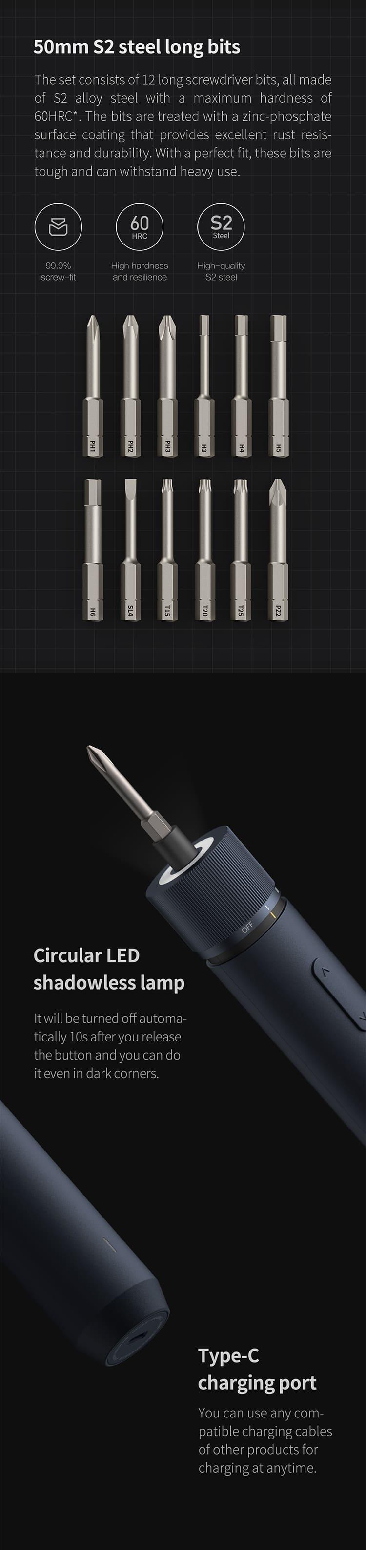 HOTO Electric Screwdriver,3.6V Cordless Screwdriver Set, All-in-One Design,USB-C Charging, LED Light,12 Pcs Bit for Electrical Repairs, Christmas Gift Rechargeable Tools Tool Kit Rubber