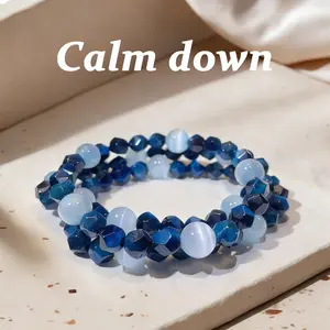 Natural Blue Tiger's Eye Energy Bracelet Irregular Cut Style Stabilizes Emotions & Purifies Energy Fields March Birthstone  Unisex Cool-Toned Fashion Accessory for Daily Wear, Mother's Day / Teacher's Day / Nurses' Day Gift