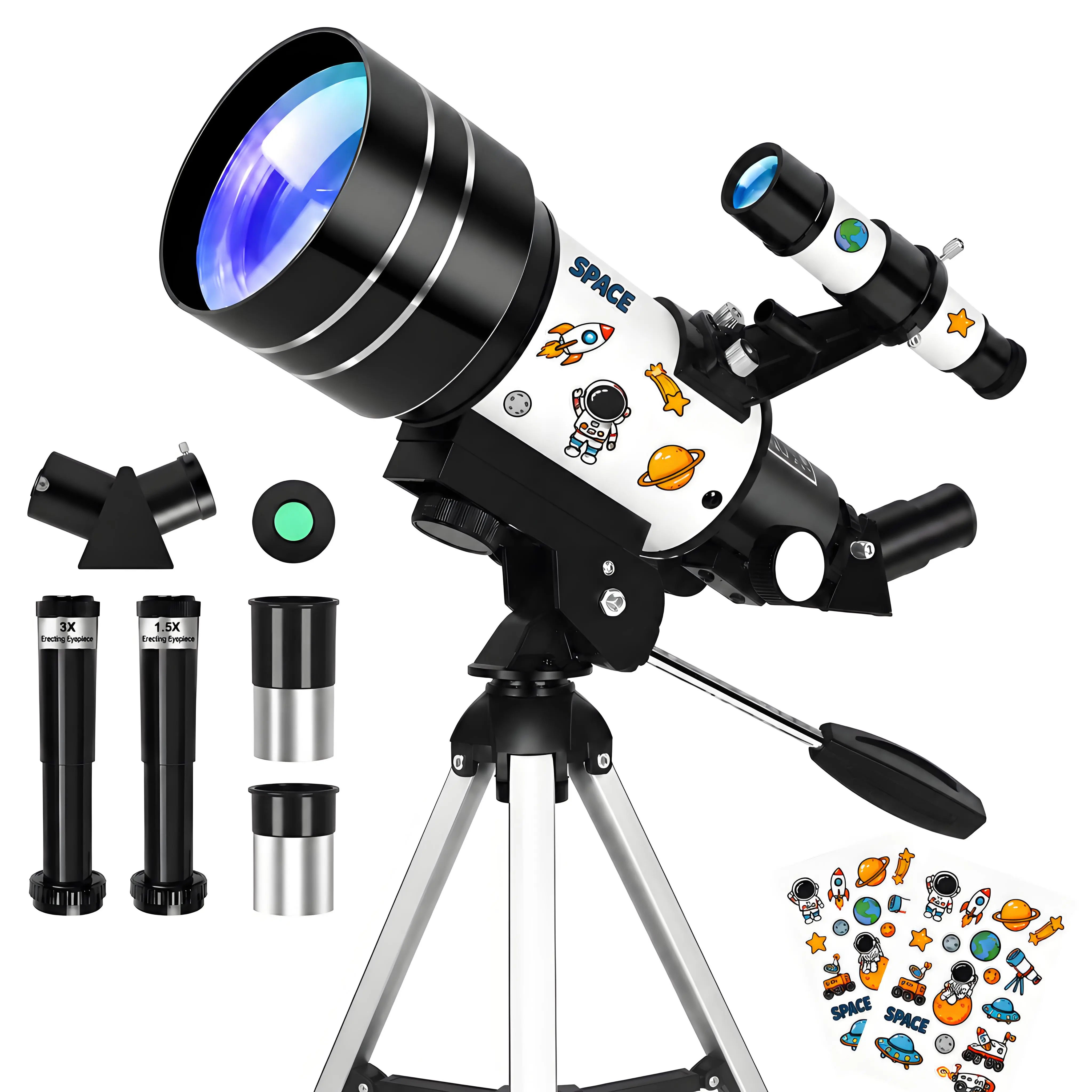 70mm Refractor Telescope for Kids & Beginners, 300mm Portable Astronomy Telescope with 15X-150X Magnification for Moon Viewing & Stargazing