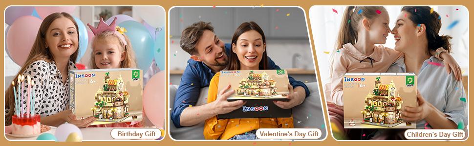 City Bakery Cafe House Building Set with Light, 1289 PCS Baking Shop Toy for Ages 8-12+ - Includes Coffee Cake, Soft Bread, and Light Sets Adjustable