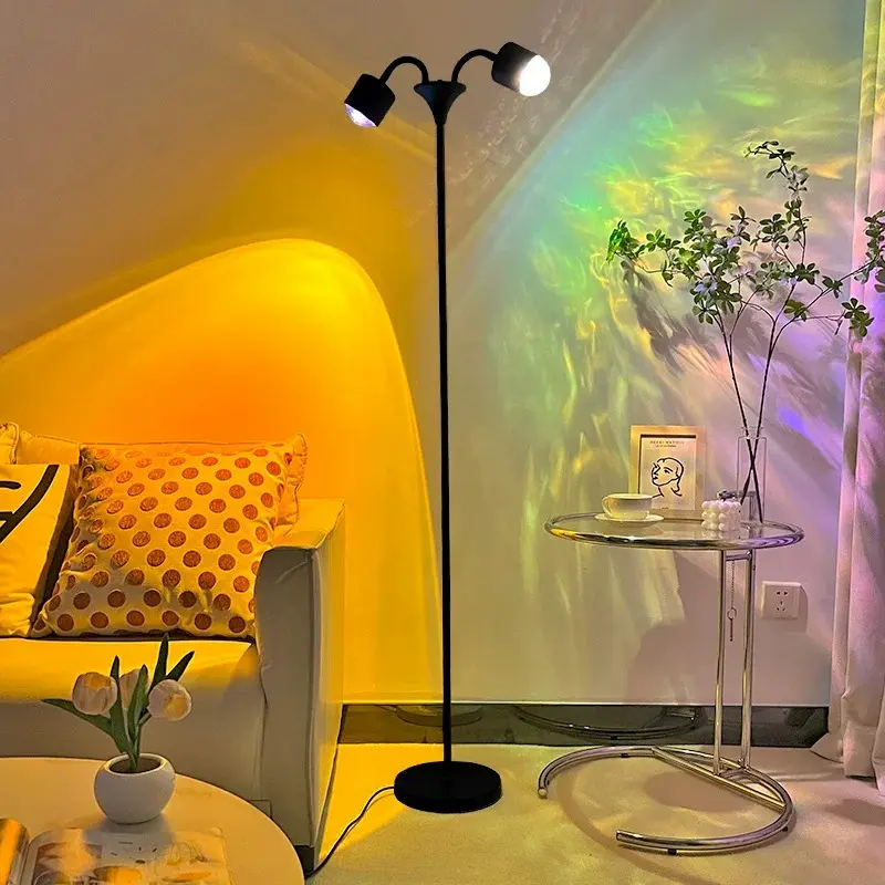 RGB Sunset Wave Floor Lamp - Dual Head Ocean Wave Projector LED Lights with 360° Adjustable Heads, Ambient Mood Lighting for Bedroom Gaming Room, Aesthetic Room Decor for Decorating Needs, Led Effects, Led Room Decor