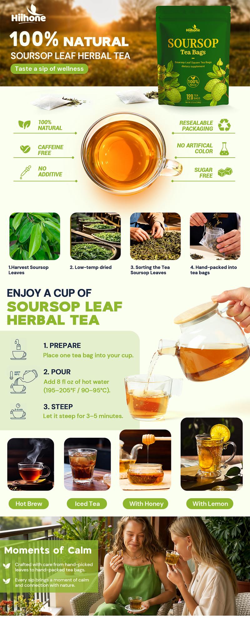 Hiihone Soursop Tea Bags Natural Graviola Leaf Tea Bags for Wellness & Digestion Support No Sugar No Caffeine Rich in Vitamins C, Fiber & Antioxidants, loose leaf tea Hiihone Soursop Tea Bags Natural Graviola Leaf Tea Bags for Wellness & Digestion Support No Sugar No Caffeine Rich in Vitamins C, Fiber & Antioxidants, loose leaf tea