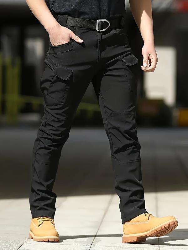 Men's Fleece-Lined Tactical Trousers Lightweight Softshell Material Multi-Pocket Design Loose-Fitting Sweatpants for Athletic Jogging & Winter Activities
