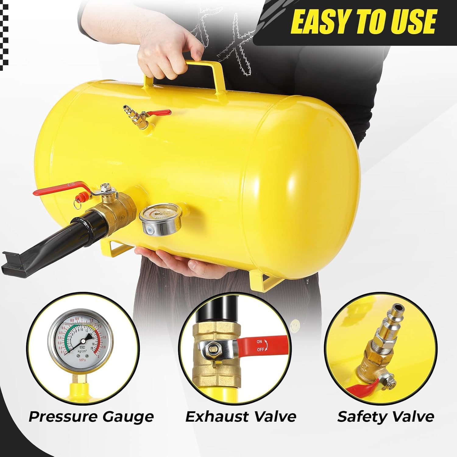 5 Gallon Air Tire Inflator with Pressure Gauge & Handle, 145 Max PSI Tire Seater Blaster, Heavy Duty Air Tires Bead Seater for Car, Truck, ATV Tires