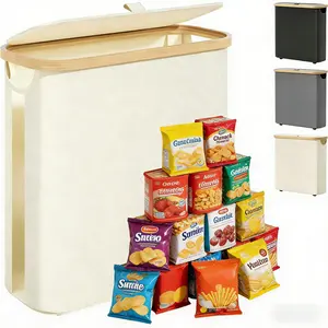 Snack Storage Basket with Lid and Handle, Foldable Snack Basket Organizer for Kitchen or Pantry, Large Capacity Snack Holder with Ample Storage,