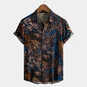 TIXMIE Mens Retro Hawaiian Shirt - Rayon Tropical Floral Print Short-Sleeve Button-Down Casual Menswear Top for Summer Beach Vacation,summerwins,father'sdaygifts
