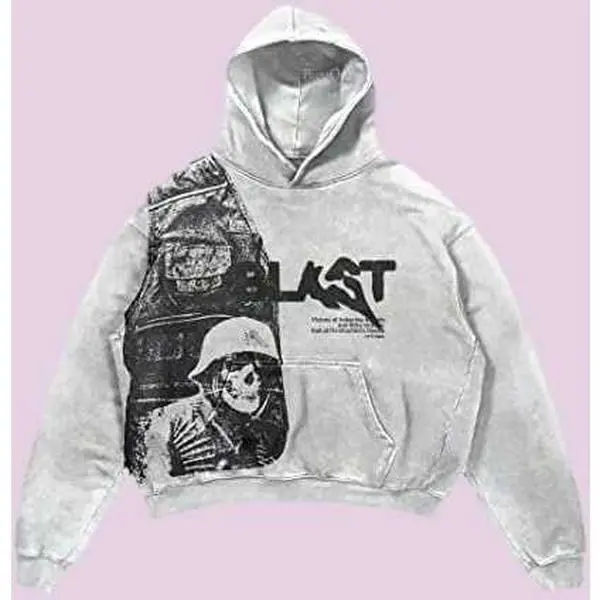 Vintage Y2K Hoodie Gothic Casual Letter Explosion Print Pattern Skull Fashion Hoodie Men's Harajuku Men's Clothing