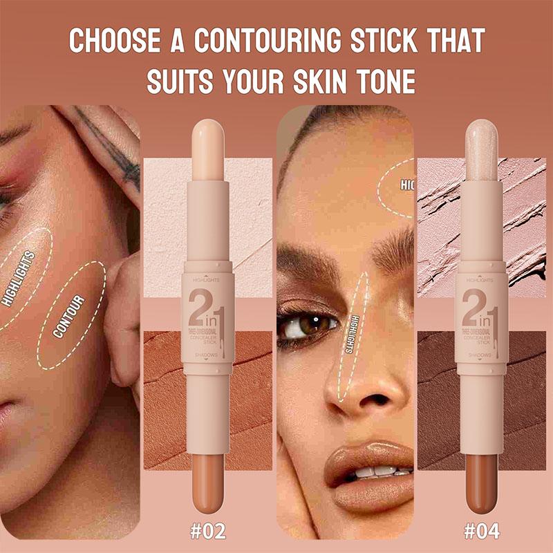 2-IN-1 Dual-End Highlight & Contour Stick, Three-Dimensional Shaping, Easy to Use & Portable, Brightens & Defines, Waterproof & Easy to Remove, Long-lasting, Smooth Creamy Blendable Formula, Natural Buildable Coverage, For All Skin Types