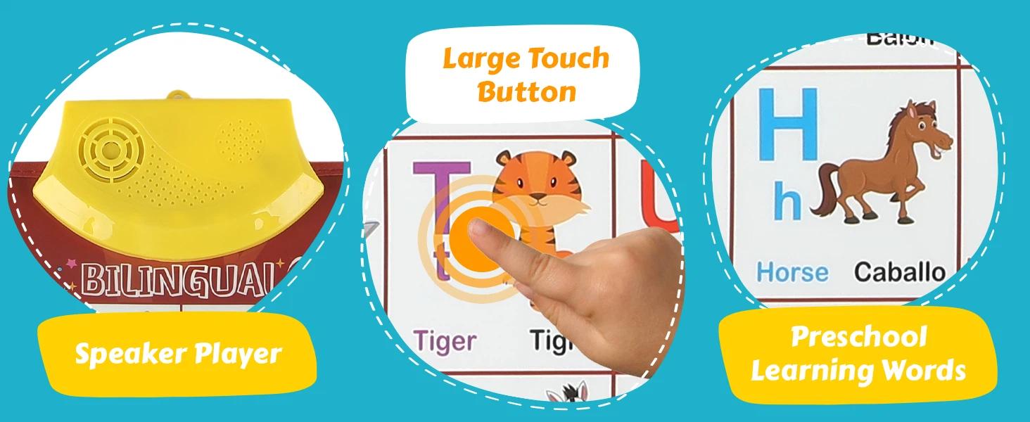 Bilingual English & Spanish Alphabet Wall Chart for Toddlers 1-6- Includes Talking ABC, 123s & Music Poster Alphabet Numbers Chart Creative Teaching Supplies Waterproof Durable Design Gift for kids